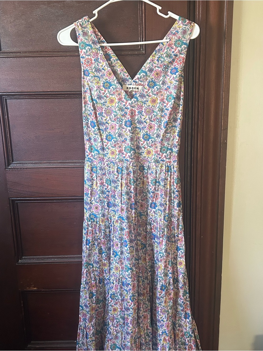 Boden Floral Tiered Maxi Dress Tie Waist Sleeveless Cottagecore Boho US Size 8 - Picture 3 of 7